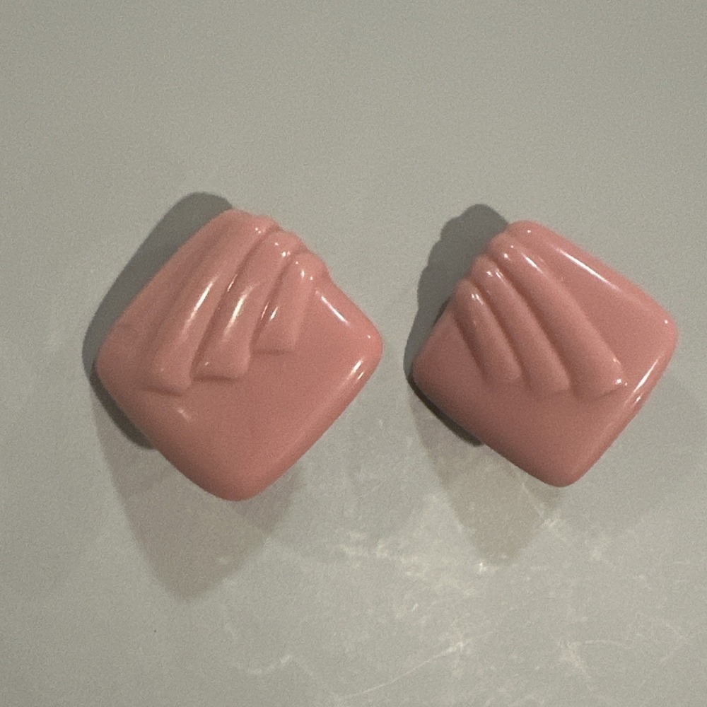 Vintage Chunky‎ Retro Earrings Pink Acrylic Clip On Silver tone Back